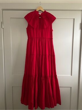 WIGGY KIT Red Tiered Maxi Dress with Tie Neck